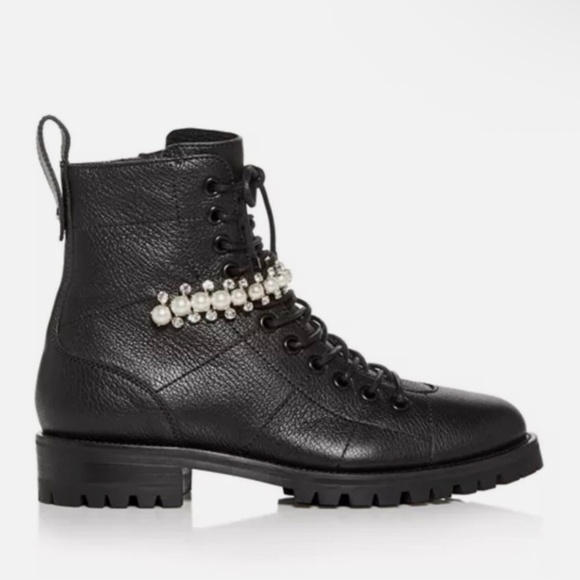 Jimmy Choo Women’s Cruz Lace Up Flat Embellished Boots Size 36.5 - Picture 1 of 15